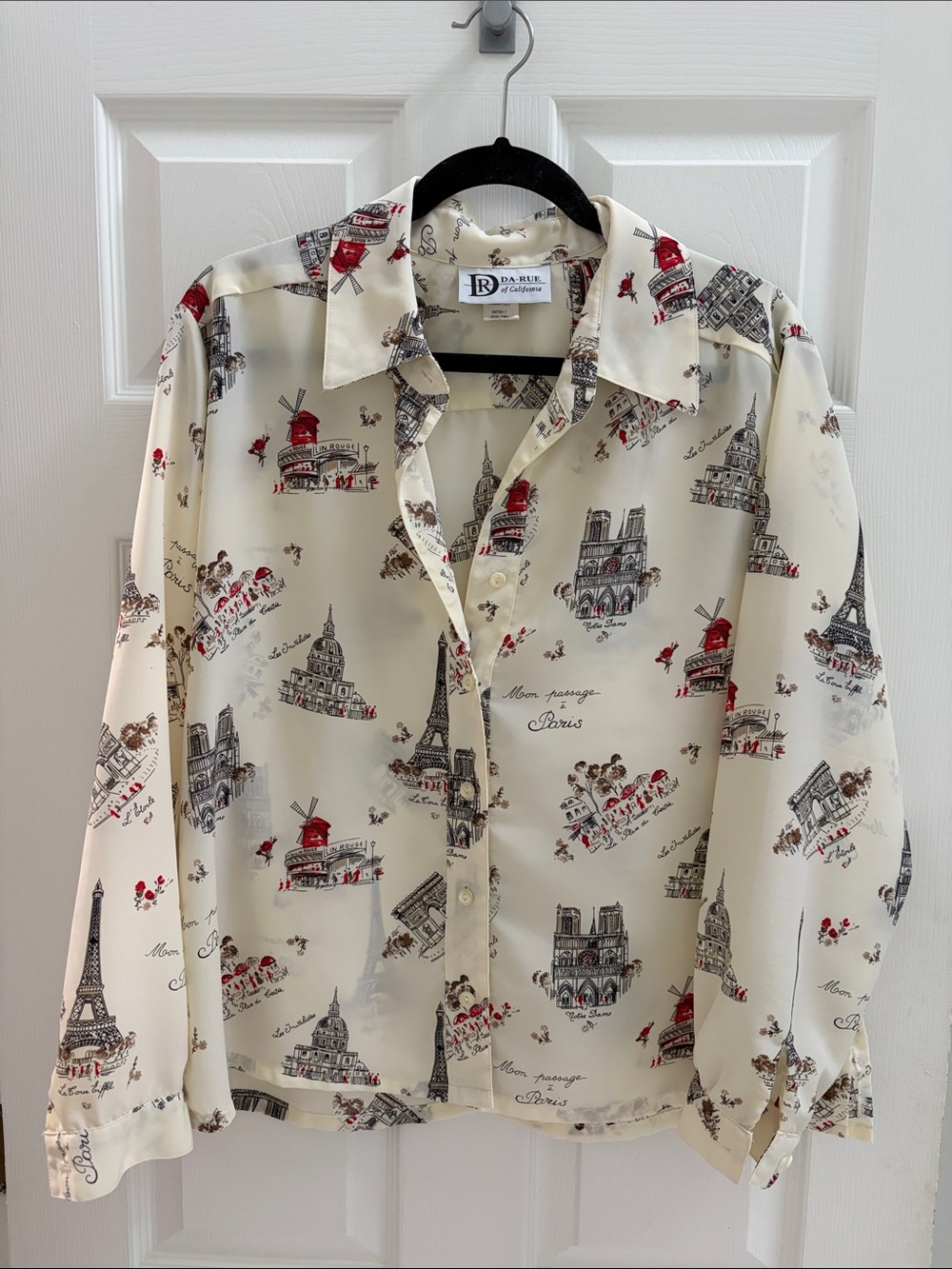 DA-RUE Drapers & Damon Vintage Paris Postcard Print Blouse Size 14